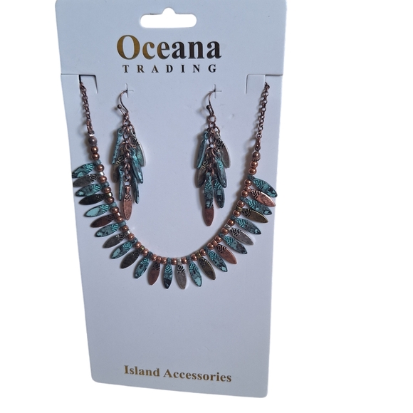 Oceana Trading Island Accessories Small Leaf Necklace & Earrings Set - NEW - Picture 1 of 5